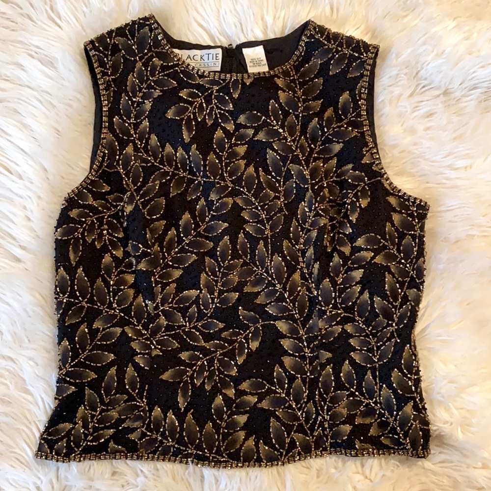 Vintage Beaded Silk Sleeveless Blouse